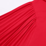 ALBERTA RED ONE SHOULDER SLIT PLEATED MAXI DRESS