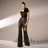 Mermaid Scale Floral One-Shoulder Sequin Jumpsuit