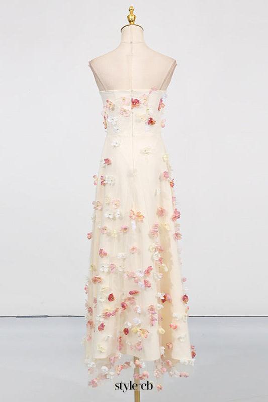 Off-Shoulder Embroidered Maxi Dress in apricot