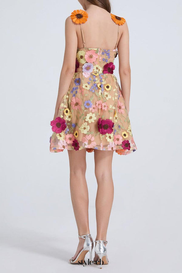 georgia 3d Floral Lace mini Dress in apricot