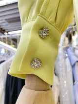 pearl crystal embellished yellow mini dress