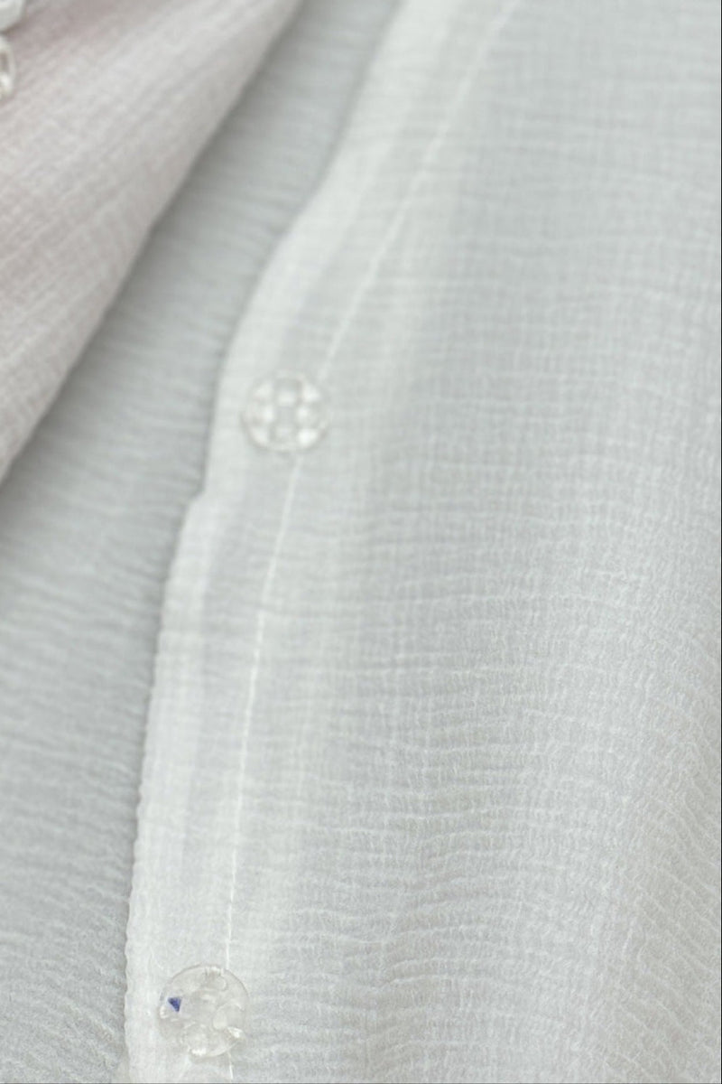 layer trim chiffon shirt mini dress in white