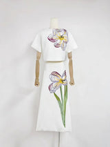 White Floral Embroidered midi dress Matching Set