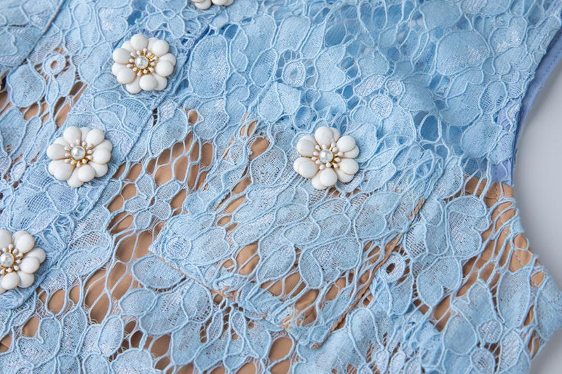 eunice hollow pencil Lace mini Dress in blue