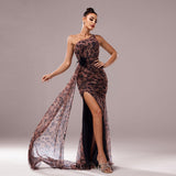 jocelyn High Slit Feather One-shoulder Maxi Dress