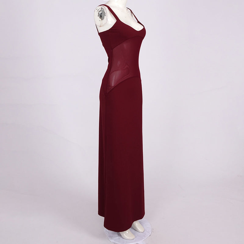 sheer knit curve maxi dress in merlot