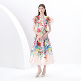 daphne ruffled a-line print midi dress