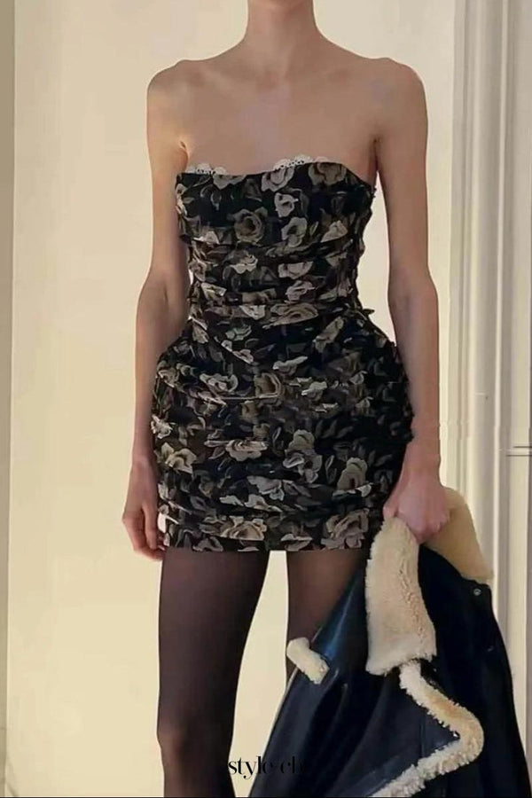 georgia Retro floral tube top mini dress