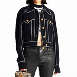 seven-button black piped-trim jacket