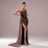 jocelyn High Slit Feather One-shoulder Maxi Dress