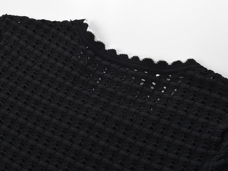simona hollow knit Mini dress in black