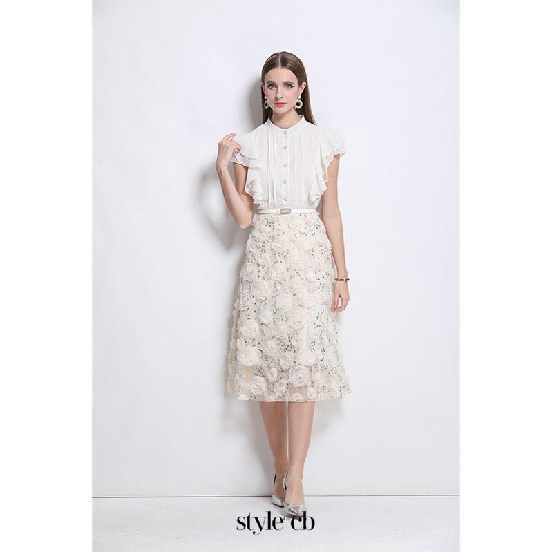 doris flower embellished ruffle sleeve midi dress in apricot