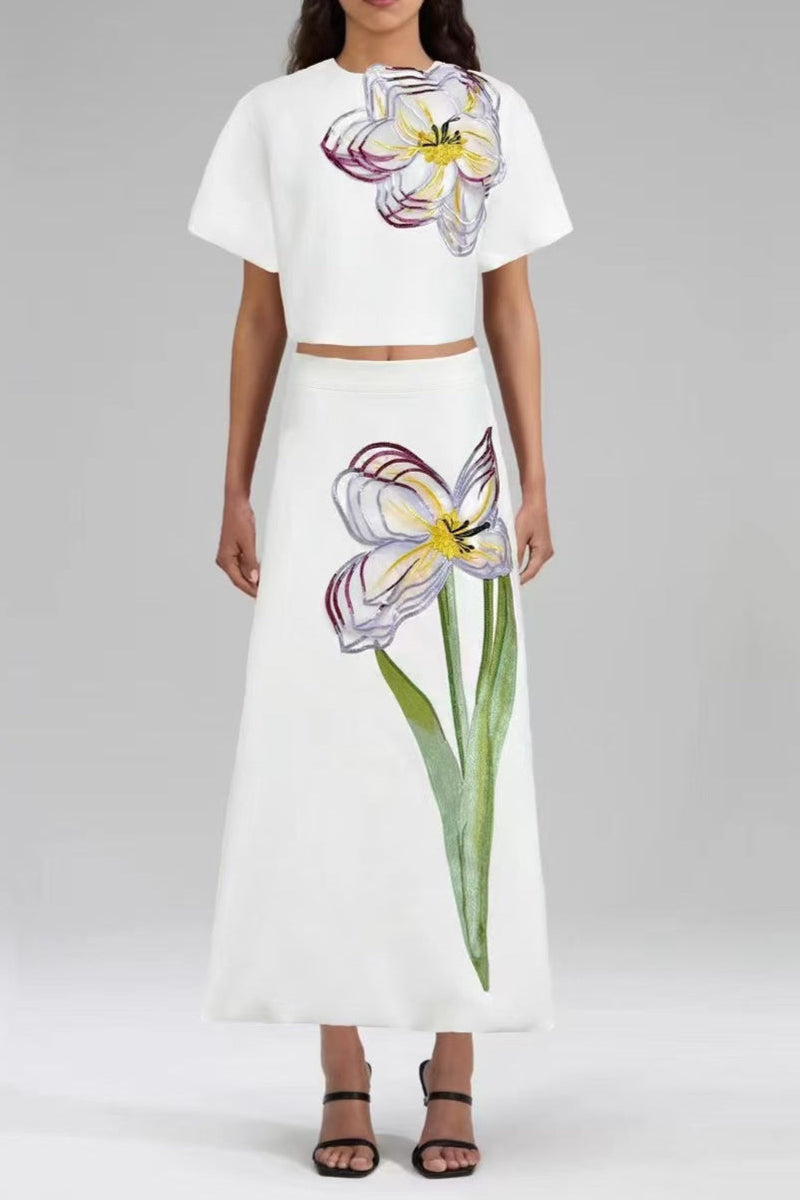 White Floral Embroidered midi dress Matching Set