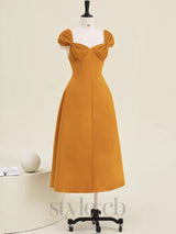 YELLOW KNOTTED A-LINE MIDI DRESS