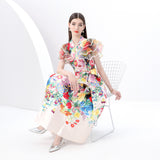 daphne ruffled a-line print midi dress