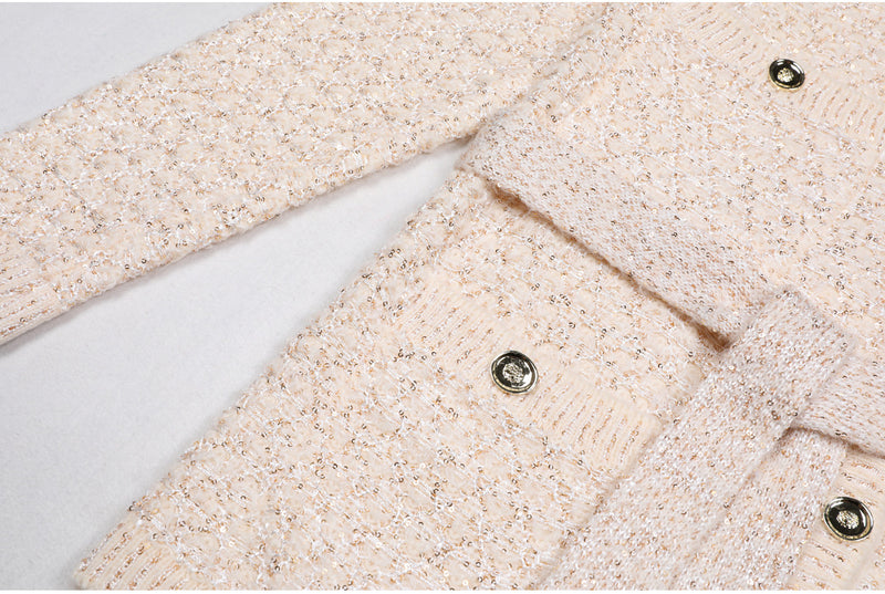 sequin knit v-neck cardigan in beige