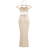 crystal chain embellished fishtail skirt set in apricot