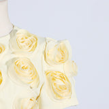 3D FLOWER BUBBLE SLEEVE TOP SKIRT SUIT IN YELLOW