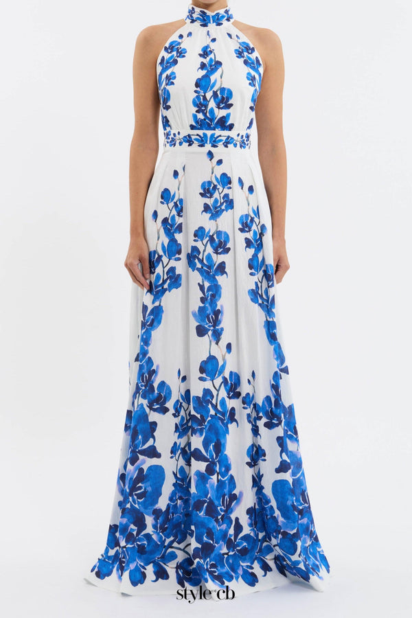 ashley orchid print maxi dress in white