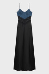 Olathe Denim Lace Satin Maxi Dress