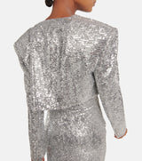 TAMMY CROPPED SEQUINED BLAZER IN SLIVER