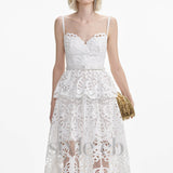 EVELYN CUT OUT LACE LAYERING MIDI DRESS IN WHITE