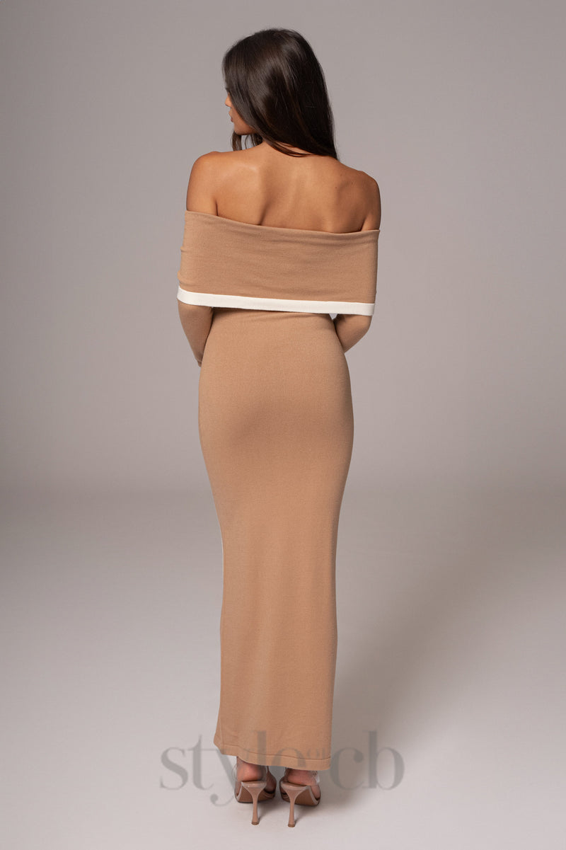 Beige Janet Off Shoulder Maxi Dress