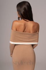 Beige Janet Off Shoulder Maxi Dress