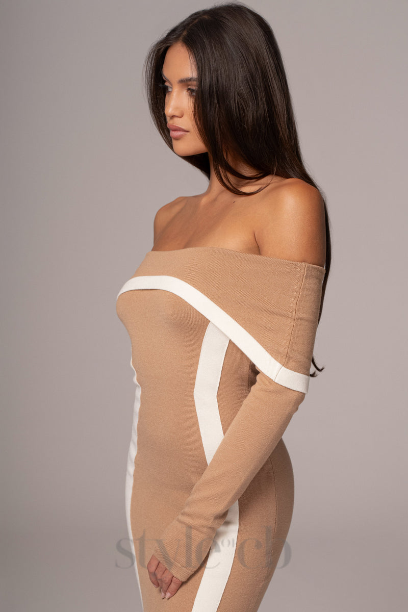 Beige Janet Off Shoulder Maxi Dress