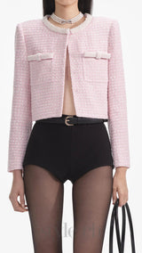 Pink Boucle Pearl Trim Jacket