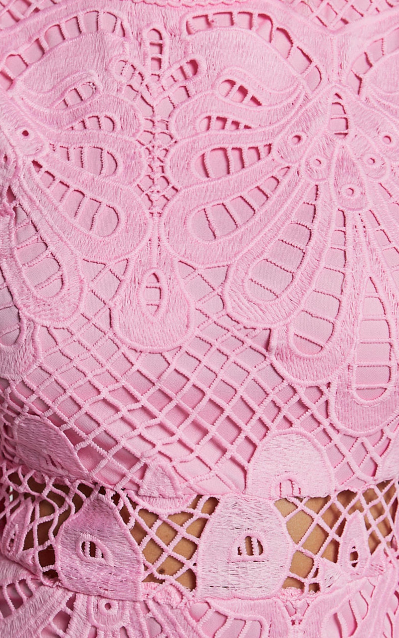 Long Puff Sleeve Lace Mini Dress