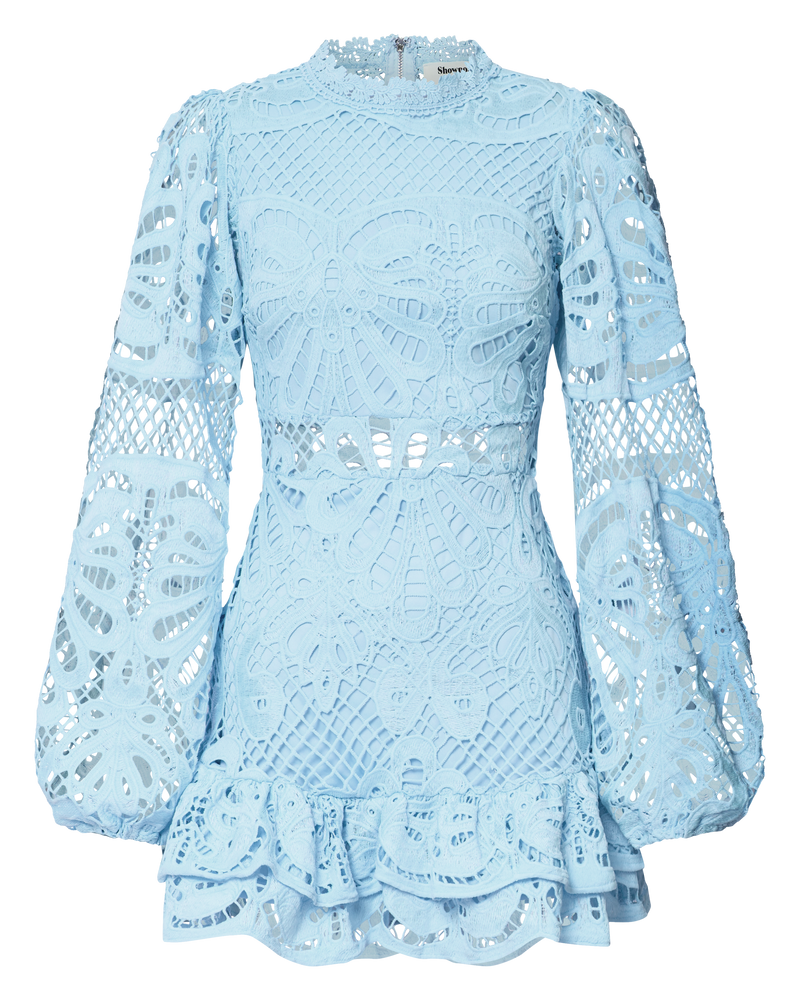 Long Puff Sleeve Lace Mini Dress