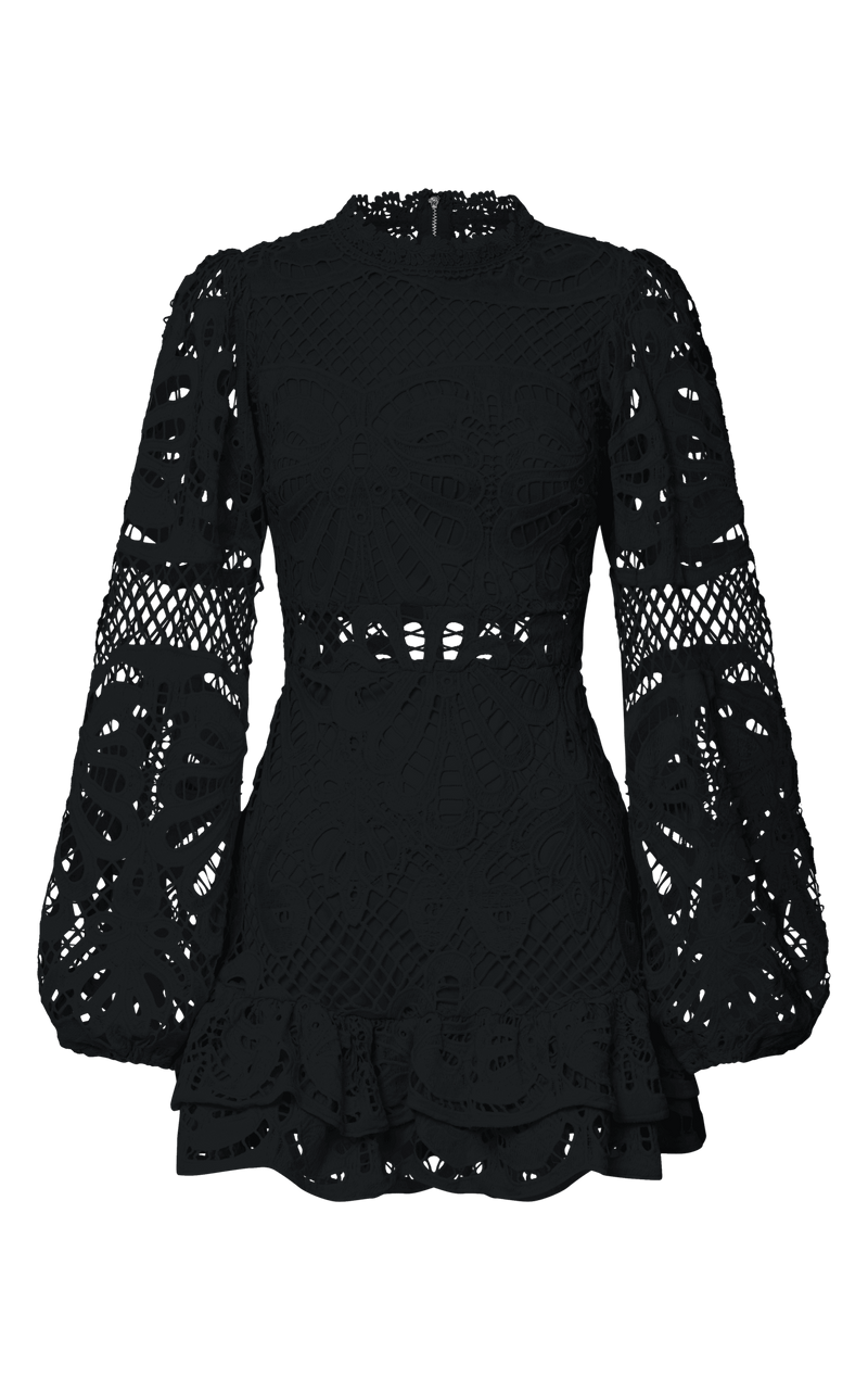 Long Puff Sleeve Lace Mini Dress