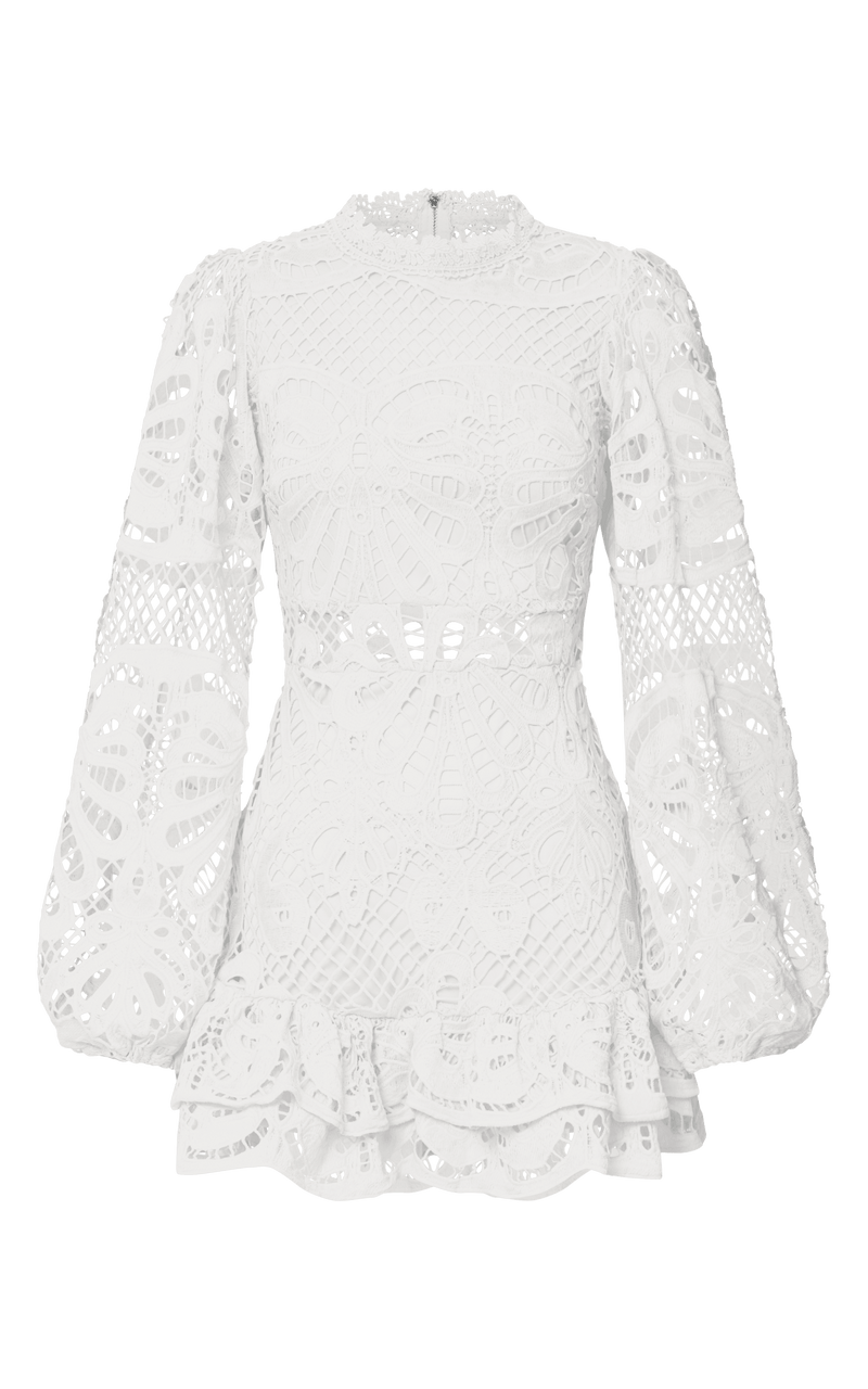 Long Puff Sleeve Lace Mini Dress