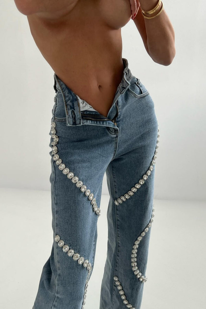 Rabia Rhinestone Jeans in blue