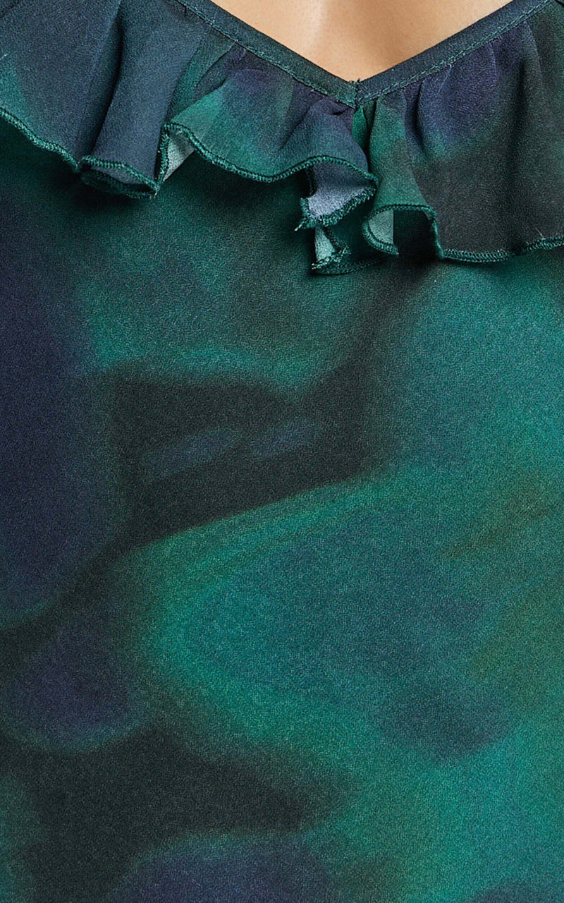Asymmetric Ruffle Detail Maxi Dress in Moss Adeana