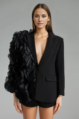 Patchwork Ruffles Chic Blazer in black