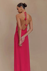 Floral halterneck high collar maxi dress in Rose Pink