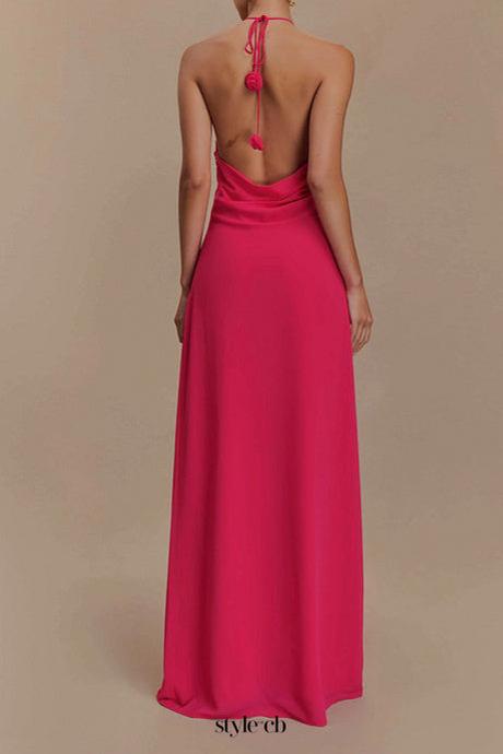 Floral halterneck high collar maxi dress in Rose Pink