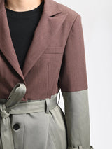 Belted Blazer Trench Coat in Brown Gray