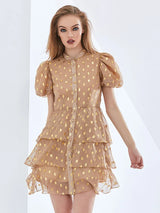 polka Dot Layered Print Mini Dress in kahki