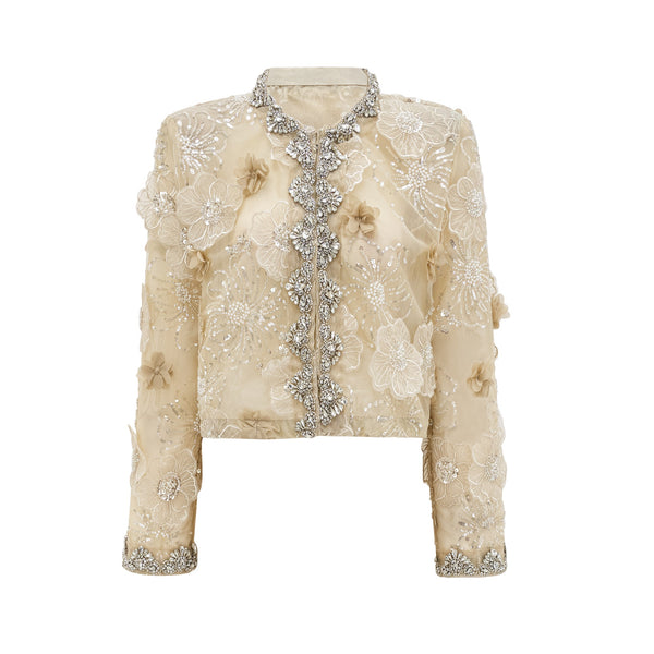 Liane semi-sheer flower beaded organza light luxury jacket