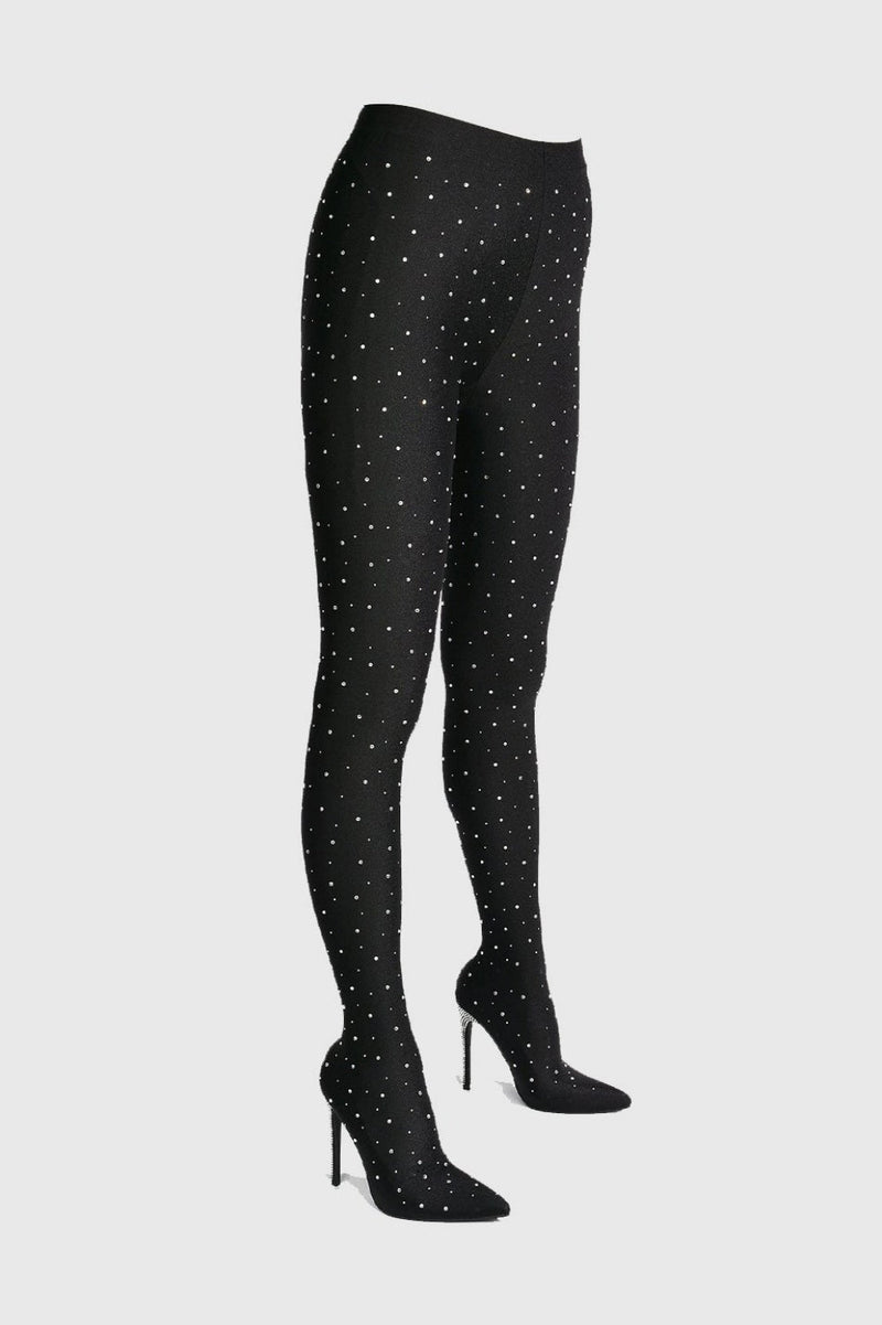 Sagier Rhinestone Legging Boots - Black