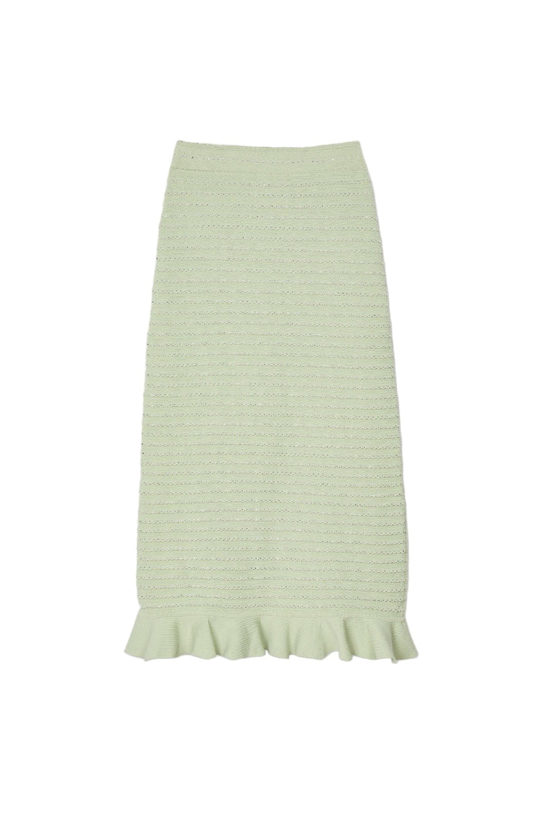 Rhinestone knit maxi skirt in Almond Green
