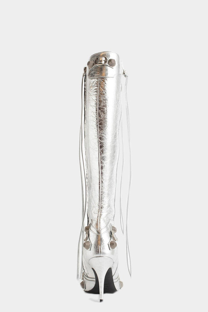 Shilia Zip Knee-high Boots - Silver