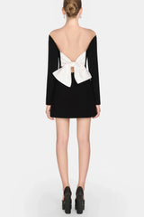 Off Shoulder Bow Embeliished Backless Mini Dress