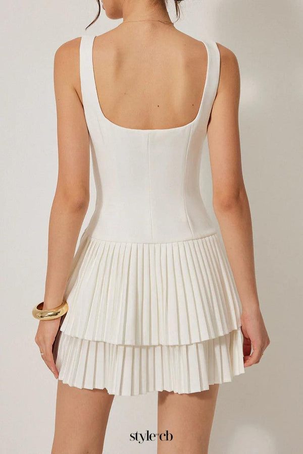 Square Neck Pleated layered mini Dress