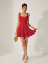 Square Neck Pleated layered mini Dress