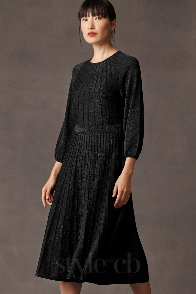 lumia knitted midi dress in black metallic