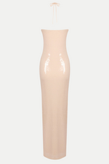 Vidonia Halter Floral Sequin Maxi Dress - Nude